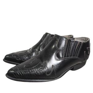 Vintage Seychelles black leather western wingtip pointed toe low booties 6